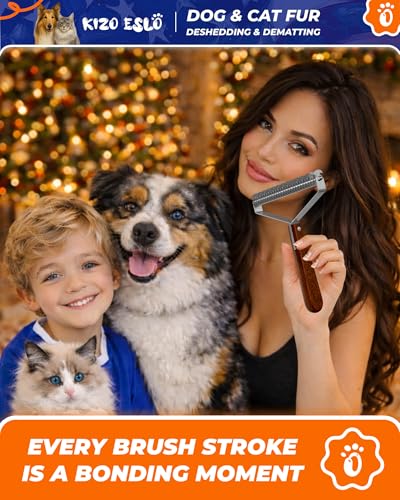 Extra Large 2-Sided Undercoat Rake for Dogs & Cats, Dog Brush for Shedding Remove Mats, Dematting Comb, Safe&Gentle Grooming Brush for German Shepherds Medium to Long-Haired Pets,Premium Wooden Handle - size: Best Seller - XL - African Sapele