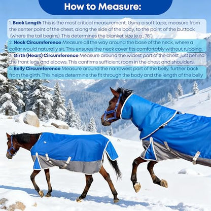 1200D Turnout Horse Blanket with Hood, Medium Weight, Blue/Grey, 72 in - color: Blue/Gray, size: 72 IN