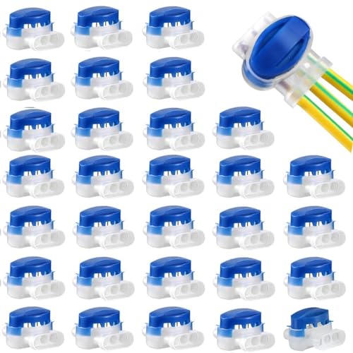 GWHOLE 30pcs 3-Way Waterproof Wire Connectors for 22-14AWG Cables | Electrical IDC 314-BOX, Self-Stripping, Quick Splice Repair, For Robotic Lawn Mower, Irrigation, Landscape Lighting - color: 30PCS