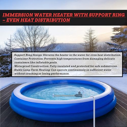 Immersion Water Heater 3500W 240V Portable Hot Tub & Pool Submersible Electric Water Heater with Temp Control & WiFi Timer for Hot Tub, Bathtub, Baptistry, Inflatable Pool, Baptismal Pool