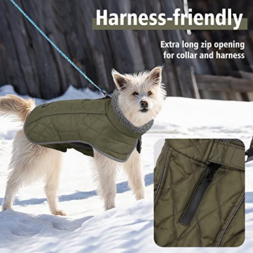 Fragralley Dog Coat Medium, Waterproof Dog Jacket with Warm Fleece Lining, Adjustable Reflective Dogs Winter Coat, Turtleneck Pet Coats for Cold Weather (ArmyGreen M) - color: ArmyGreen, size: Medium