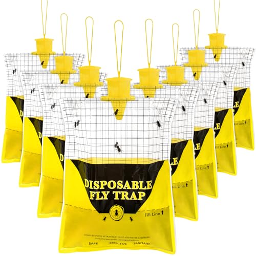 Outdoor Fly Traps for Patio - 8 Large Pre-Baited Flies Bags Disposable - size: 8 pack