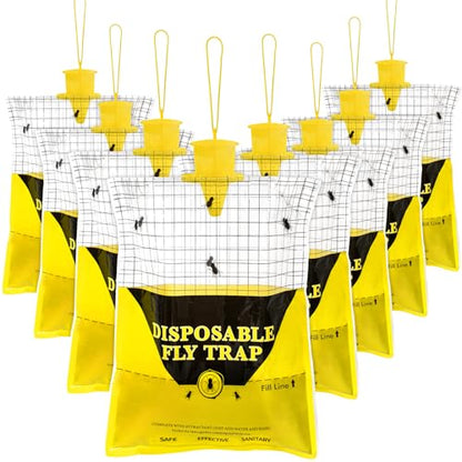 Outdoor Fly Traps for Patio - 8 Large Pre-Baited Flies Bags Disposable - size: 8 pack