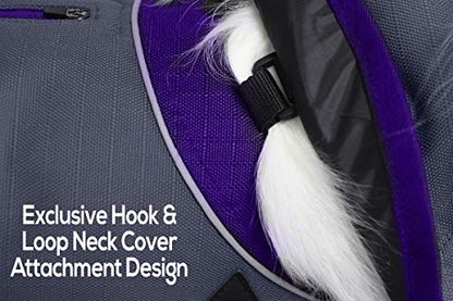 Derby Originals Ruff Pup 1200D Ripstop Waterproof Reflective Winter Dog Coat with Neck Cover and Harness Compatible Opening 220G - color: Charcoal/Purple, size: 22"