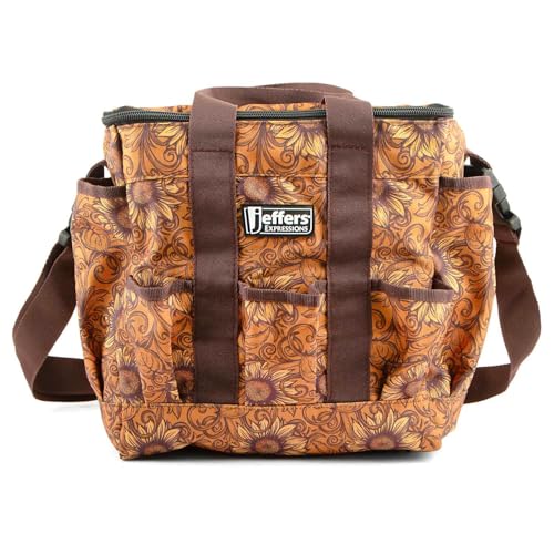 Jeffers Expression Deluxe Horse Grooming Bag – Large Zip Top Equestrian Tote w/Multiple Pockets, Handles & Adjustable Shoulder Strap, Padded Feet, Barn Essentials 11.5"x10.5"x8.5" - Bloomin Toolin - color: Bloomin' Toolin'