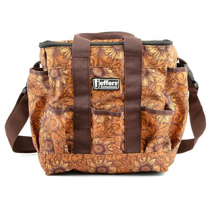 Jeffers Expression Deluxe Horse Grooming Bag – Large Zip Top Equestrian Tote w/Multiple Pockets, Handles & Adjustable Shoulder Strap, Padded Feet, Barn Essentials 11.5"x10.5"x8.5" - Bloomin Toolin - color: Bloomin' Toolin'