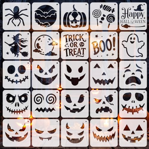 25 Halloween Face Stencils for Pumpkin Masks, Treat Bags, and Party Crafts - color: Halloween