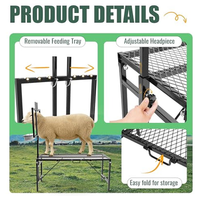 600LBS Milking Stand for Goat, Adjustable Sheep Rack with Feeder, Metal Livestock Milk Stand Fit for Shearing, Hoof Trimming, Animal Examinel Examination, Stainless Steel (Black) - color: Black