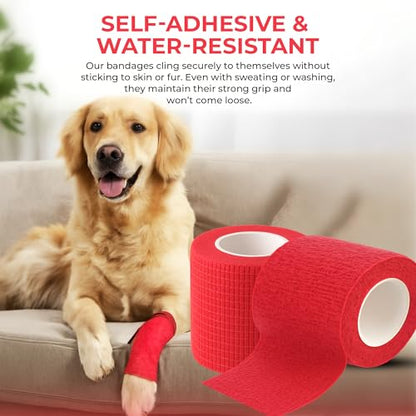 JorVet 4" x 10 Yards Cohesive Bandages for Pets | Self-Adhesive, Easy Tear Wraps for Wound Care |Secure, Individually Wrapped Vet Tape | Brilliant Red | Pack of 12 - size: 4 Inch