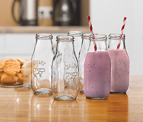 Circleware Country Milk Bottles Set of 6 Drinking Glasses, Home and Kitchen Dairy Cow Glassware for Water, Juice, Beer, Bar Liquor Dining Beverage Gifts, Farmhouse Decor, 10.5 oz, Clear | Dairy Cow Farmhouse Decor Glassware For Water Juice Beer & Bar Liqu