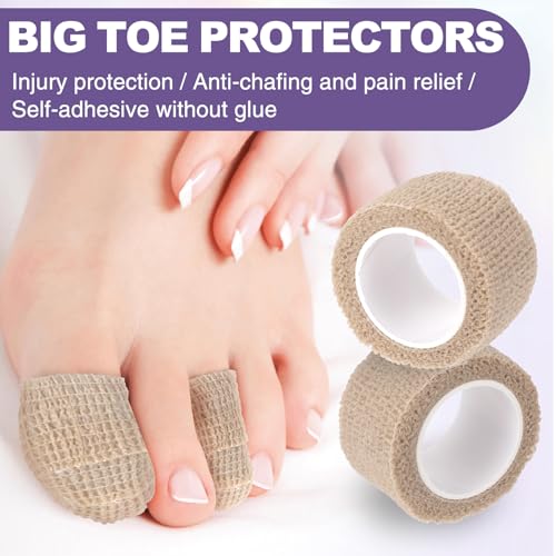 4 Pack Self Adhesive Bandage Wraps, 0.98''x 2.18 Yards Cohesive Elastic Bandages, Breathable Wraps Rolls for Ankle Wrist Foot Knee Fingernails - Skin Color