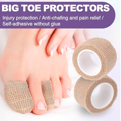 4 Pack Self Adhesive Bandage Wraps, 0.98''x 2.18 Yards Cohesive Elastic Bandages, Breathable Wraps Rolls for Ankle Wrist Foot Knee Fingernails - Skin Color