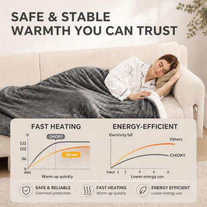 Heated Throw Blanket, 50"x60", Gray - color: Gray, size: Throw-50"x60"