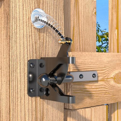 Gate Latch with Spring Cable Pull for Fence Gate - Carbon Steel - Black,Self Locking Fence Gate Latch,Gate Latch for Wooden Fence,Fence Door Latch