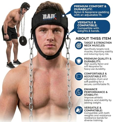 RAD Neck Trainer Adjustable Steel Chain Strength Weight Lifting Harness for Training Head Strenghtener Exerciser Neck Workout Strap Black Belt for Exercise