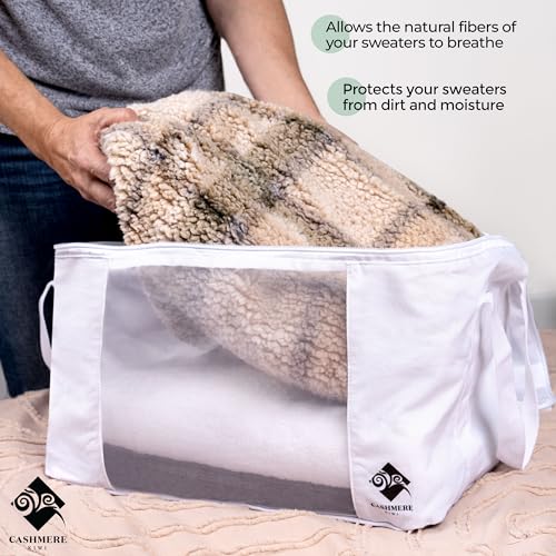 Cashmere Sweater Storage Bags | with Moth Protection Cedar | Breathable & Washable Cotton Bag | Suitable For Sweaters, Merino Wool, Scarves and more - size: Single