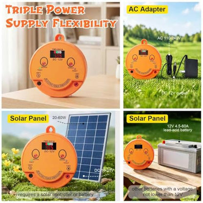 2.5J Electric Fence Charger, DC 12V / AC 110V-240V, 12kV Output Voltage, Covers up to 6.2 Miles (10 km). Supports Solar, Battery and AC Power Supply. Equipped with a Display Screen and Alarm Function.