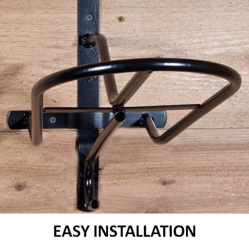 EASY-UP Black English & Western Saddle Rack | Organize Tack Room | Sleek and Durable | PVC Coated Steel | Mounts Easily | Includes Hook to Hold a Bridle, Helmet or Other Items