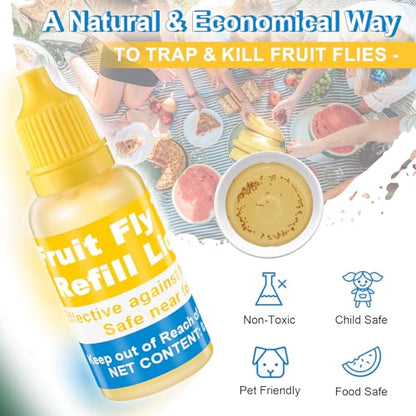 Qualirey 6 Pack Fruit Fly Trap Refill Liquid, 0.68oz Per Bottle,Yellow | Liquid Fruit Fly Traps for Indoors, Non Toxic Bait Safe Near Pets, Food and Kids, Lure Refill for Home Kitchen - color: Yellow