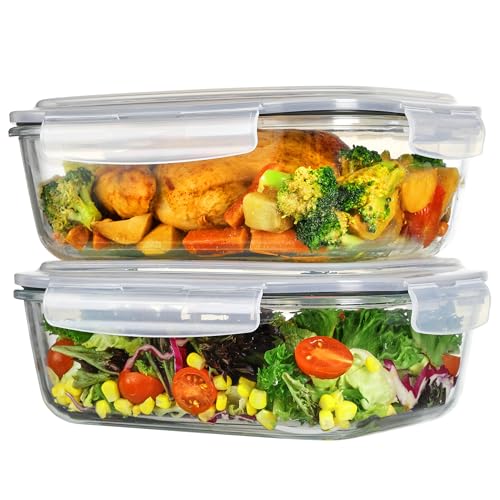 Vtopmart 2Pack 2260ml/76.4oz Extra Large Glass Storage Containers, Grey - color: Grey, size: 76.4oz