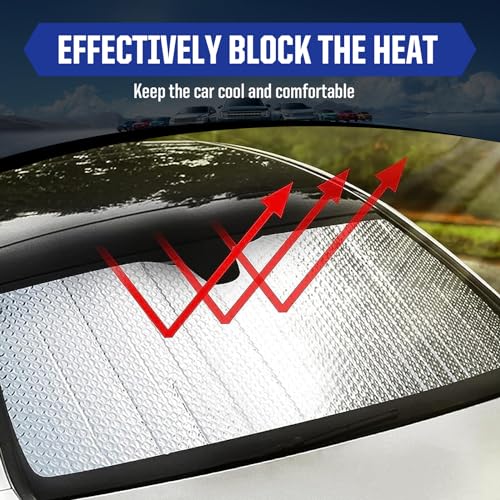 2025 Windshield Sunshade, Front Window Foldable Shield, Front Windshield Sunscreen Heat Shield, Auto Sun Visor Heat Protection, UV Rays Blocker (55 x 27.5 Inch)