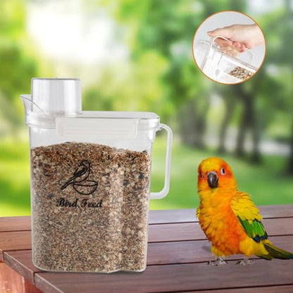 Bird Seed Storage Container,3.5Qt Large Capacity Pet Food Storage Containers with Handle,Airtight Wild Bird Seed Dispenser-for PetBirds Parakeets Finches Food Mealworms Storage/BPA Free-Clear