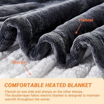 Heated Blanket Electric Throw, 50"x60" Soft Flannel Heating Blanket with 8 Hours Auto Off 10 Fast Heating Levels Machine Washable Sherpa Heated Throw Blanket with Overheating Protection - color: Gray, size: Throw(50" x 60")