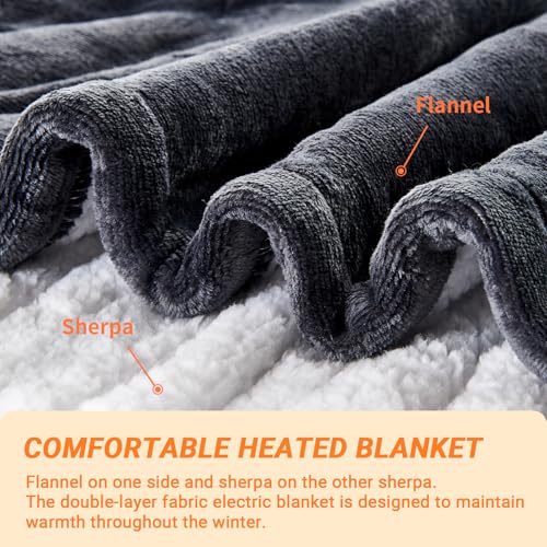 Heated Blanket Electric Queen, 84"x90" Soft Flannel Heating Blanket with 8 Hours Auto Off 10 Fast Heating Levels Machine Washable Sherpa Heated Throw Blanket with Overheating Protection - color: Gray, size: Queen(84" x 90")
