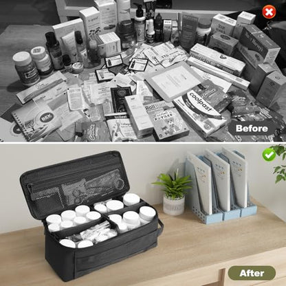 Travel Medicine Bag,Medication Pill Bottle Organizer Empty Case - color: Black