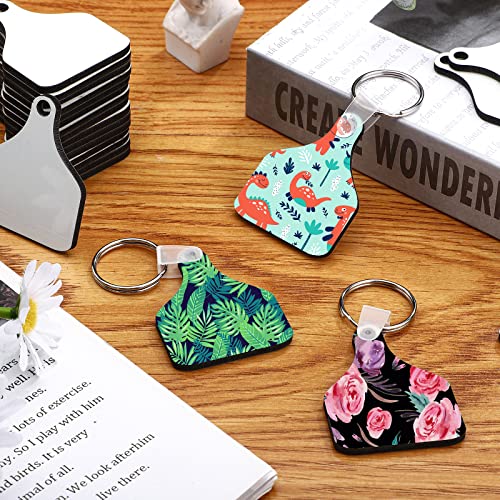 30 Pcs Cow Ear Tag Sublimation Blank Keychains MDF Board Heat Transfer Keychains Double Sided Sublimation Key Chains with Key Ring DIY Valentines Day Ornaments for Graduation Day Present Craft Making