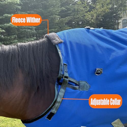 Horse Turnout Blanket, with NeckCover & Belly Wrap,Waterproof, 300g Filling - size: US72 in(EU 135 cm)