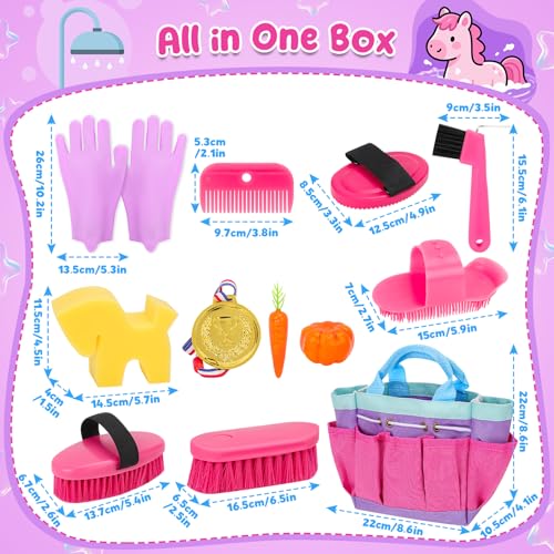 deAO Horse Grooming Brush Kit 12Pcs Horse Tack with Tote Bag,Care Tool,Pink - color: Pink