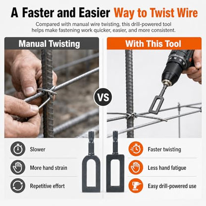 Wire Twister Tool for Drill, 2 Pack Wire Twisting Tool for Drill, Heavy Duty Drill Wire Twister Attachment with 9# and 11# Openings for Fence Repair, Farm Ranch Garden Wire Tying and Rebar Tying