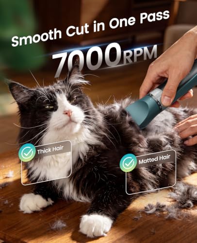 oneisall Cat Clippers for Matted Hair, 5-Speed Quiet Cat Grooming kit - color: Green