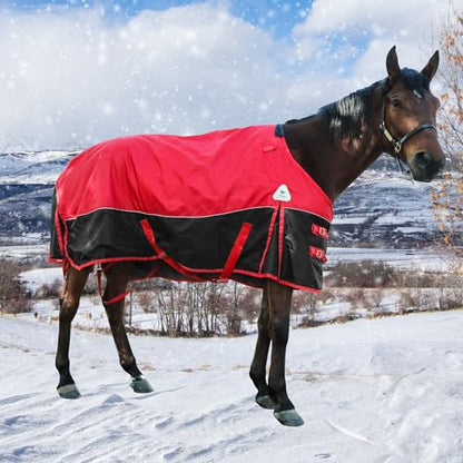 Surcingle Turnout Blankets for Horse,1680D Winter Horse Blanket, 300g / 14oz Warm Filling Liner, Medium Weight Waterproof, Red Horse Blanket for Real Horses,Warm US78 in(EU 145 cm) - size: US78 in(EU 145 cm)