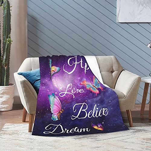 Butterfly Blanket Soft Warm Purple Butterfly Throw Blanket Plush Fluffy Lightweight Cozy Fleece Flannel Girls Gift Blankets for Women Kids Adults Bedding Couch Sofa 80"X60" - color: Faith Hope, size: 80"x60"