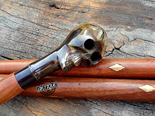 Brass Handle Victorian Telescope Foldable Wooden Walking Stick Cane Ideal Vintage Gift Men Women Father/Mother - style: Skull
