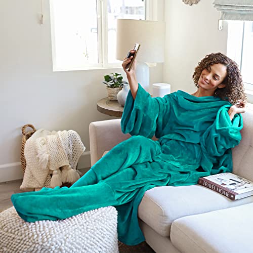 Catalonia Wearable Blanket with Sleeves & Foot Pocket for Adults - color: Green, size: Fleece