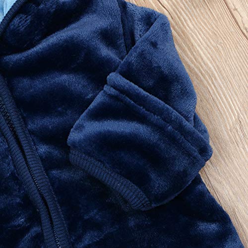 Noubeau Infant Baby Boys Girls Fleece Ears Hat with Lined Hooded Zipper Up Jacket Coat Tops Outwear Overcoat Warm Fall Winte - color: Blue, size: 0-6 Months