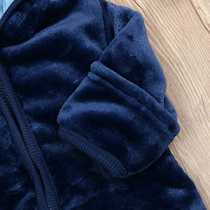 Noubeau Infant Baby Boys Girls Fleece Ears Hat with Lined Hooded Zipper Up Jacket Coat Tops Outwear Overcoat Warm Fall Winte - color: Blue, size: 18-24 Months