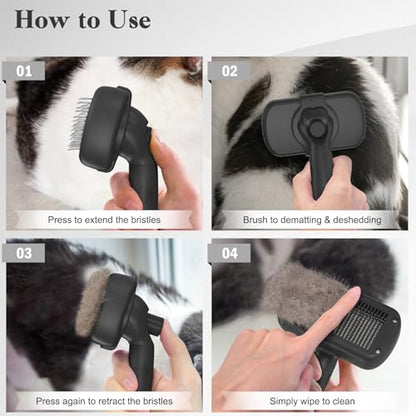Swihauk Self Cleaning Slicker Brush for Dogs & Cats - Skin Friendly Deshedding and Grooming Brush for Haired Pets, Pet Supplies Accessory, Black - color: Black