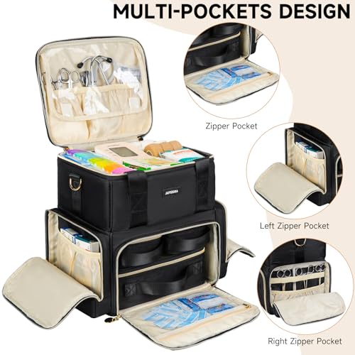 Large Medicine Bag with 3 Removable Cases, Medication Travel Bag with Multiple Storage Sections for Prescription Bottles, Vitamins & Medical Supplies, Black