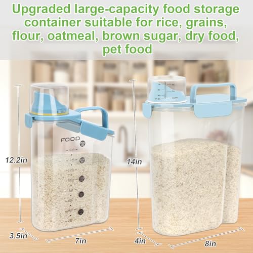 LEAWALK Airtight Rice Storage Container, Cereal Dry Food Flour and Sugar Bin, Dog Cat Food Dispenser with Measuring Cup, BPA Free Clear Plastic Kitchen (Sky blue, 5L-1pack) - color: Sky blue, size: 5L-1pack