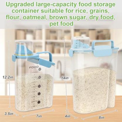 LEAWALK Airtight Rice Storage Container, Cereal Dry Food Flour and Sugar Bin, Dog Cat Food Dispenser with Measuring Cup, BPA Free Clear Plastic Kitchen (Sky blue, 5L-1pack) - color: Sky blue, size: 5L-1pack