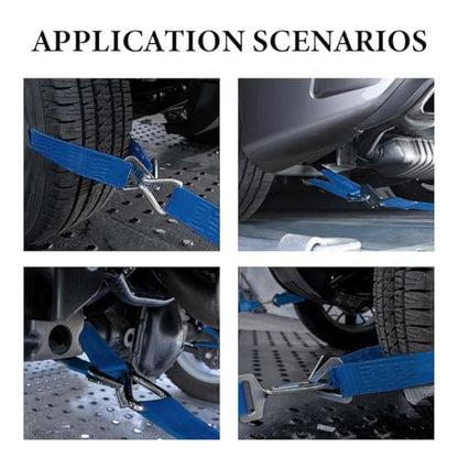 DXNQ 2" × 29" Premium Axle Tie Down Strap with D Rings, Heavy Duty Axle Strap with Protective Sleeve Working Load Limit 6614 Lbs, High Tension Axle Strap for Securing Car Transport (Blue) - color: Blue