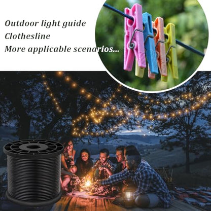 Vinyl Coated Wire Rope 304 Stainless Steel Coated Wire Cable-Black, 1/16" OD to 3/32" x 500FT, with 200 Pcs Crimping Sleeves-Cable for String Lights, Suitable for Clotheslines - size: 500FT