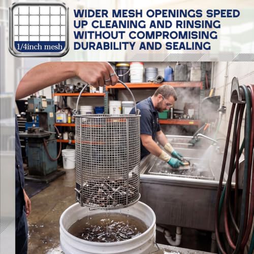 1 Pcs 1/4″ Mesh 5 Gallon Dip and Drain Stainless Steel Part Cleaning Strainer Basket for Buckets, Swing Handle, for Mechanics Auto Parts Washing Garage Shop Home Workshop, Bucket Not Included - size: 5 Gallon,1/4″