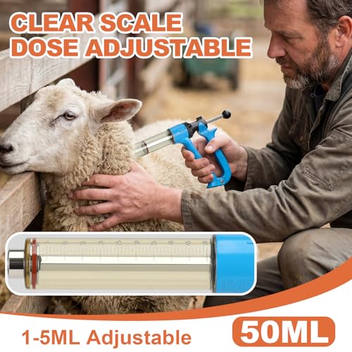 50ml Semi-Auto Repeating Livestock Syringe Gun, 5 Dose Settings - color: Blue50ML