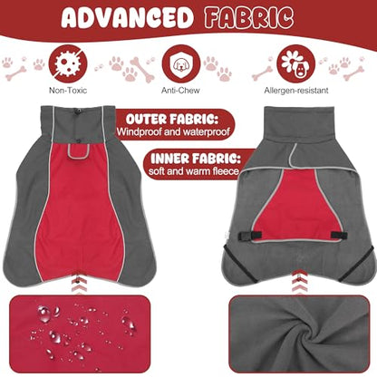 Dog Raincoat, Waterproof Dog Coat with Polar Fleece Lining - color: Red, size: Large