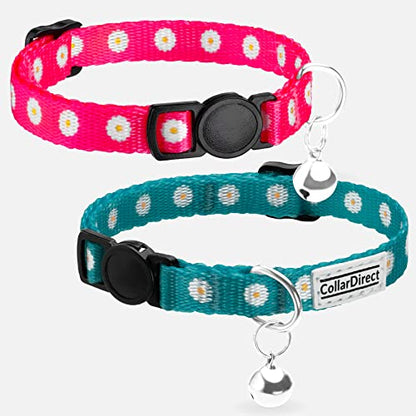 Floral Cat Collar 2-Pack, Breakaway with Bell - color: Pink & Green